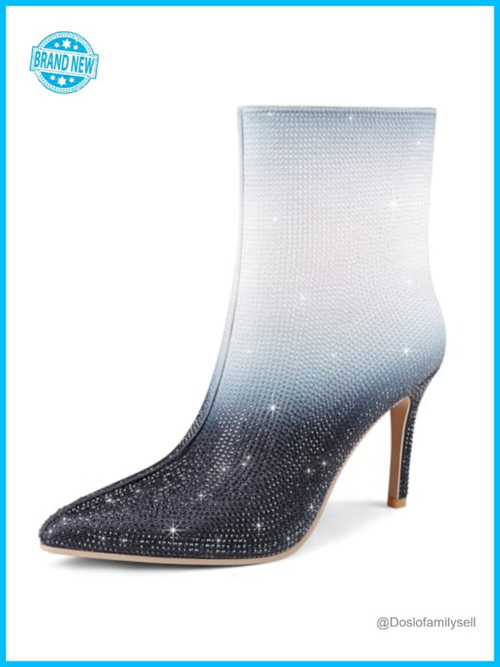 Rhinestone Ankle Boots Pointed Toe Stiletto Heel Faux Leather Party